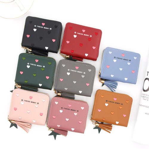 Embroidered Love Korean Women's Wallet Short Clutch Little Girl Coin Purse Women's Zipper Bag Card Holder Card Case